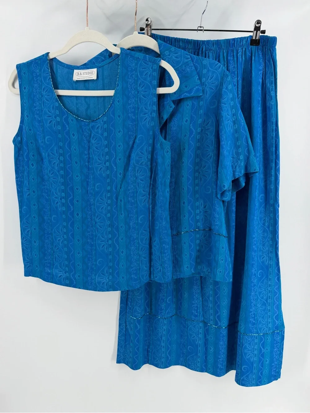Vintage B.B. Studio Coastal Blue 3 Piece Set: Tank, Button-Down, Maxi Skirt, Med